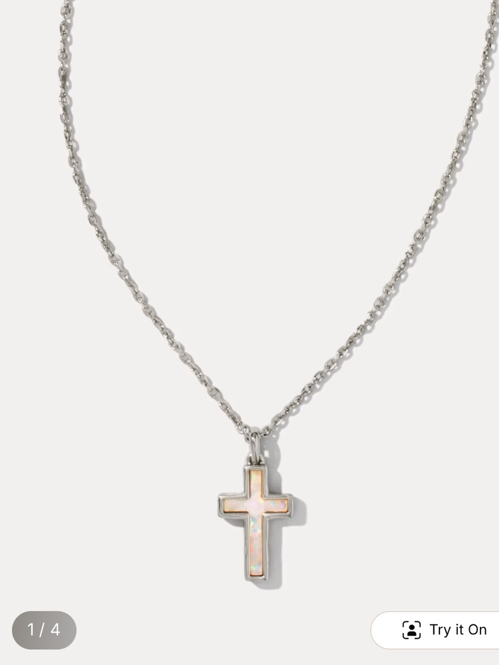 Kendra Scott Reversible Cross Silver Pendant Necklace in White Lab Grown Opal
